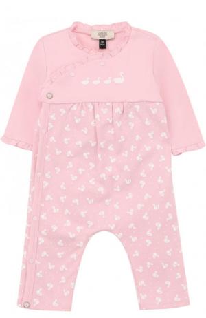 Хлопковая пижама с принтом и оборками Armani Junior. Цвет: розовый