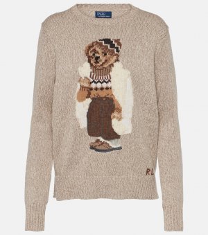 Хлопковый свитер с вышивкой polo bear , бежевый Ralph Lauren