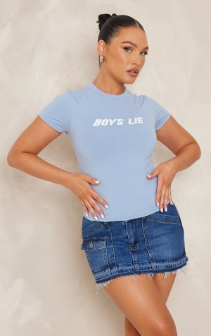 Длинная приталенная футболка с принтом лжи для мальчиков бледно-синего цвета PrettyLittleThing