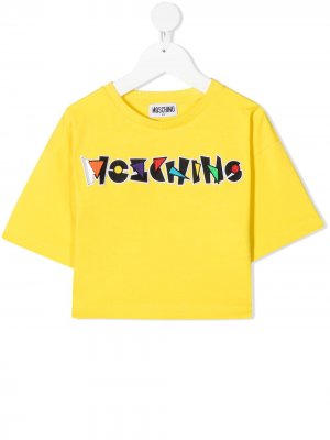 Футболка с вышитым логотипом Moschino Kids. Цвет: желтый