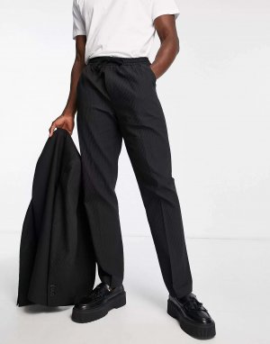 Черные костюмные брюки скинни в рубчик с эластичной резинкой на талии Topman. Цвет: черный