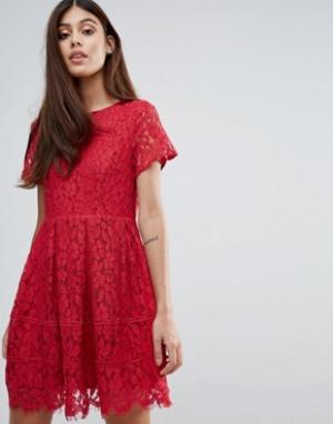 Короткое приталенное платье из двухцветного кружева Zibi London. Цвет: розовый