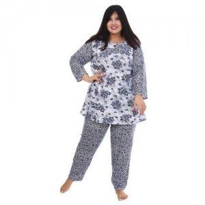 Ночная пижама с брюками большие размеры теплая футер начесом размер 74 НОВЫЙ ПРИКИД. Цвет: белый/синий