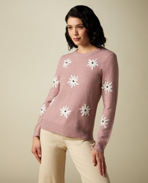 Женский пуловер из трикотажа с вышивкой , пыльно-розовый Iwie