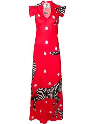 Платье с изображением зебры 5 Progress. Цвет: красный