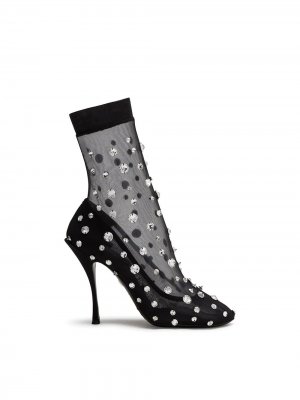 Ботильоны-носки с кристаллами Dolce & Gabbana. Цвет: черный