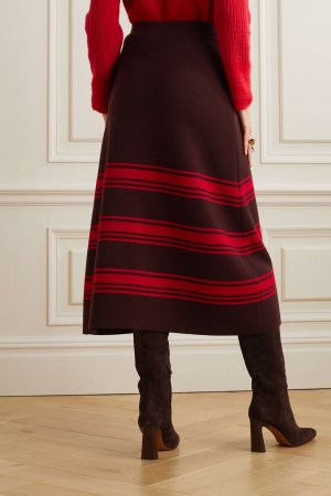 LA DOUBLEJ полосатая юбка миди из мериносовой шерсти Tones, красный