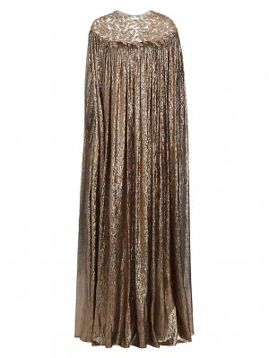 Платье-кафтан Lamé Mousseilne с кристаллами и листьями Oscar De La Renta, цвет dark gold Renta
