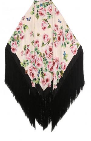 Шаль из смеси шелка и вискозы с принтом бахромой Dolce & Gabbana. Цвет: розовый