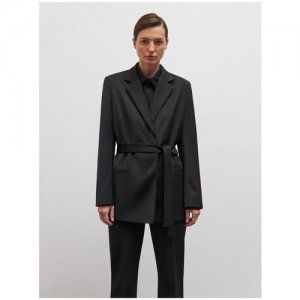Пиджак , средней длины, силуэт полуприлегающий, с поясом, размер XXS, черный GATE31. Цвет: черный
