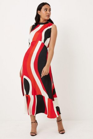 Миниатюрное красное атласное платье-миди с абстрактным вырезом и бретелькой на шее, красный Wallis