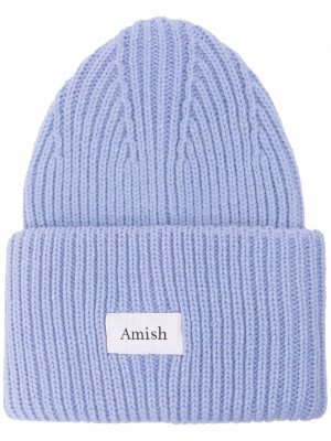 Ribbed-knit logo-patch beanie AMISH. Цвет: фиолетовый