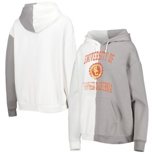 Женский пуловер с капюшоном Gameday Couture серого/белого цвета USC Trojans разрезом Unbranded