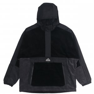 Corduroy Hooded Sports Jacket with Half Zipper and Logo Patchwork Men Jackets Black HD0365 Adidas