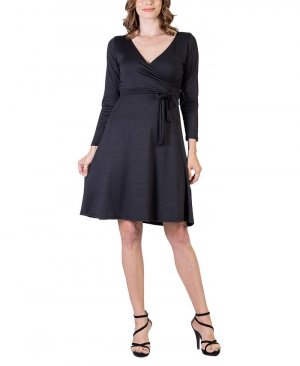 Шикарное женское платье с поясом и v-образным вырезом, длинными рукавами, черный 24Seven Comfort Apparel