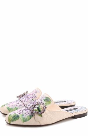 Парчовые сабо с цветочным принтом Dolce & Gabbana. Цвет: кремовый