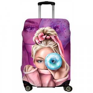 Чехол для чемодана , размер L, голубой, бежевый LeJoy. Цвет: голубой/фиолетовый/бежевый/розовый