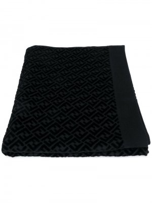 Жаккардовое пляжное полотенце с логотипом FF Fendi. Цвет: черный