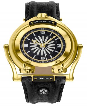 Женские мужские швейцарские автоматические часы Triton с черным ремешком из натуральной кожи, 49 мм , золотой Gevril