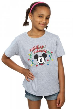 Хлопковая футболка с рождественскими лампочками Микки Маусом, серый Disney