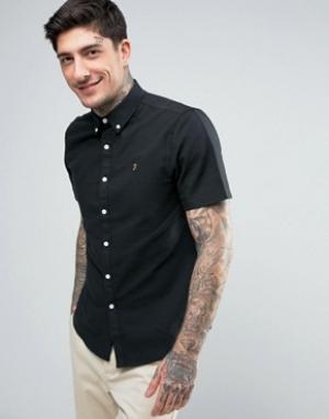 Черная приталенная оксфордская рубашка на пуговицах с короткими рукава Farah. Цвет: черный