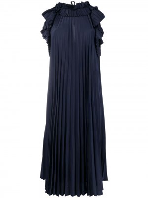 Коктейльное платье с оборками и плиссировкой P.A.R.O.S.H.. Цвет: синий