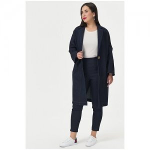 Кардиган-куртка женский джинсовый удлиненный на 1 пуговице с карманами длинным рукавом plus size (большие размеры) Темно-синий OL/2113001-58 OLS. Цвет: синий