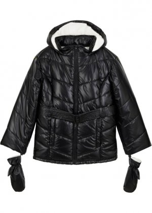 Зимнее стеганое пальто для девочки с варежками , черный Bpc Bonprix Collection