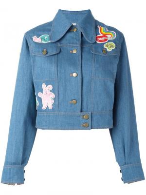 Джинсовая куртка с контрастными заплатками Olympia Le-Tan. Цвет: синий