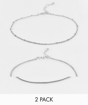 Набор из 2 винтажных браслетов на щиколотку цвета черненого серебра -Серебряный ASOS DESIGN