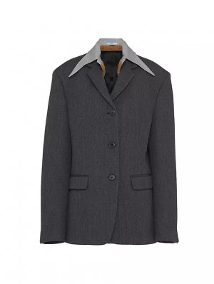Однобортный шерстяной пиджак, серый Prada