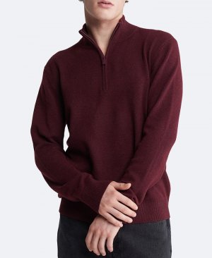 Мужской пуловер с молнией на четверть отделкой в рубчик , красный Calvin Klein
