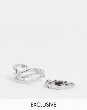 Набор из 2 серебристых колец в стиле минимализма Inspired-Серебристый Reclaimed Vintage