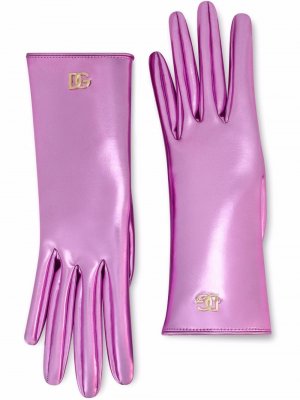 Кожаные перчатки с логотипом Dolce & Gabbana. Цвет: розовый