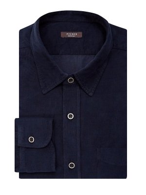 Рубашка из хлопкового вельвета с брендированной фурнитурой PESERICO. Цвет: синий