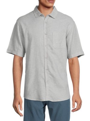 Рубашка на пуговицах с короткими рукавами из смесового льна , цвет Wolf Grey Saks Fifth Avenue