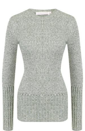 Вязаный пуловер с круглым вырезом из смеси шерсти и льна Victoria Beckham. Цвет: зеленый