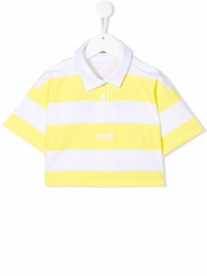 Logo-embroidered striped polo shirt MSGM Kids. Цвет: белый