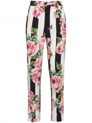 Полосатые брюки с розами Dolce & Gabbana. Цвет: чёрный