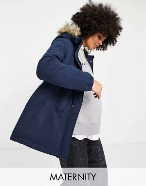 Темно-синее пальто-парка для беременных Mamalicious - NAVY Mama.licious