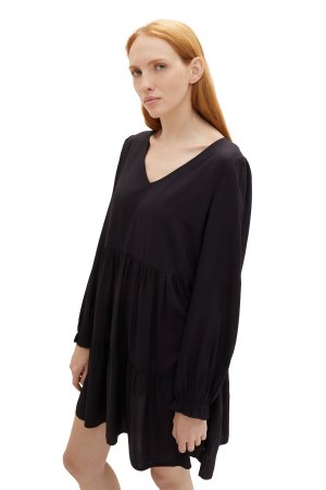 Платье Женское/Девочное в стиле бэби-долл с v-образным вырезом Tom Tailor Denim, черный DENIM