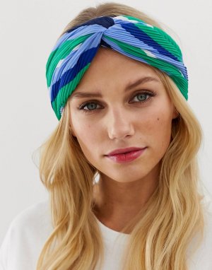 Зелено-синяя плиссированная повязка на голову в стиле колор блок -Мульти Esprit