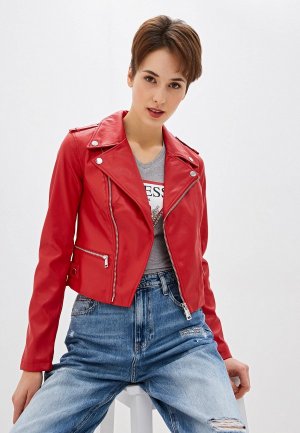 Куртка кожаная Guess Jeans. Цвет: красный