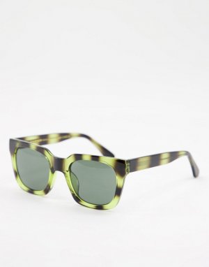 Квадратные солнцезащитные очки унисекс в стиле 70-х темно-зеленой черепаховой оправе Nancy-Зеленый цвет A.Kjaerbede