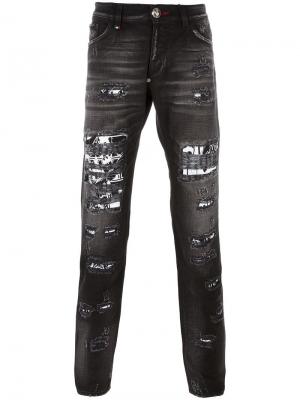 Прямые джинсы с рваными деталями Philipp Plein. Цвет: чёрный