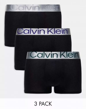 Три пары плавок из стали с контрастным логотипом на поясе черного цвета Calvin Klein