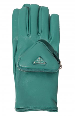 Кожаные перчатки Prada. Цвет: зелёный