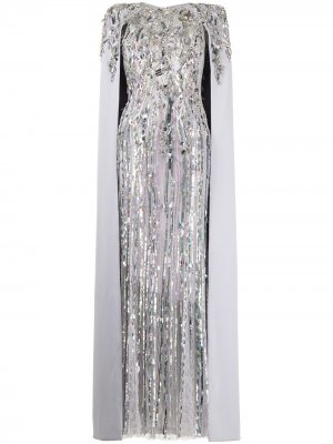Платье-кейп с кристаллами Jenny Packham. Цвет: фиолетовый