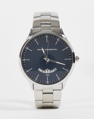 Часы с темно-синим циферблатом и серебристом браслетом -Серебристый French Connection