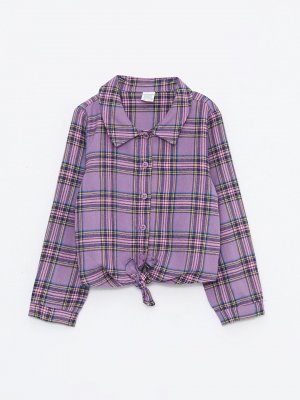 Рубашка в клетку с длинным рукавом и воротником для младенцев маленьких девочек LCW baby, фиолетовый плед Baby